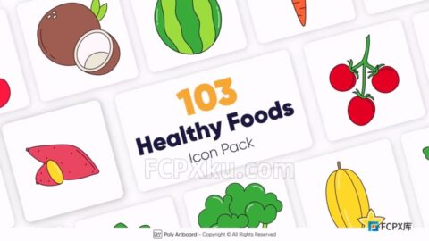 Healthy Food Icons FCPX插件103个卡通水果蔬菜食物图标动画