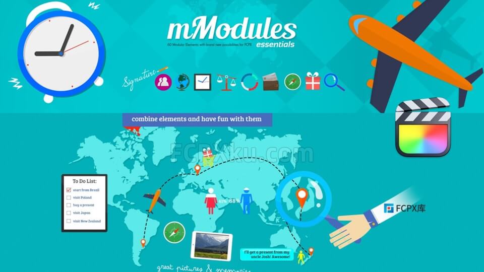 Module Essentials mModules Essentials FCPX插件60组常规图标动画预设_FCPX库