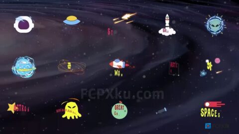 Space Titles FCPX插件15组太空主题卡通文字标题动画