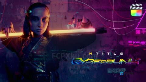 mTitle Cyberpunk FCPX插件55组赛博朋克未来科幻标题字幕转场元素动画