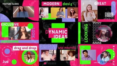 Social Media Collage Slides FCPX插件动态多彩现代风格社交媒体介绍视频
