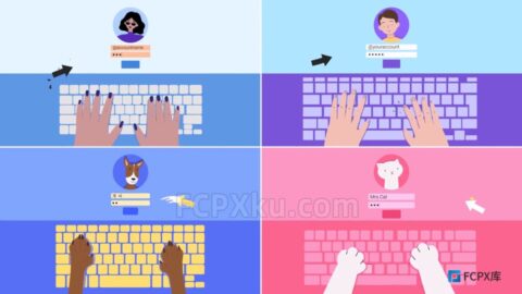 用户登录页面设计MG图形动画FCPX插件Hands Keyboard Log In Explainer