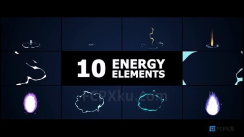 10种卡通能量特效图形动画元素FCPX插件Energy Elements