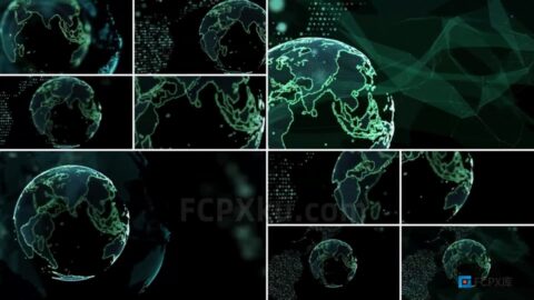 10组科技HUD界面风格地球旋转动画背景视频FCPX插件Corporate World Pack