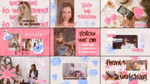 10组甜蜜精美手绘社交媒体幻灯片动画FCPX插件Sweet Social Media Slides