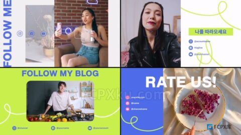 制作社交媒体视频添加片尾模板FCPX插件Social Media Slides