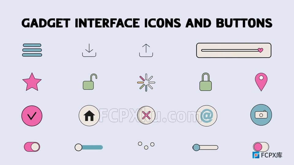 19个小工具界面图标和按钮FCPX插件Gadget Interface Icons And Buttons_FCPX库