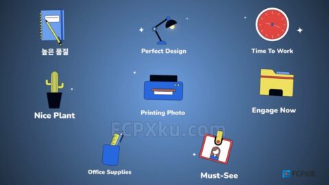 8组办公工作图标与文字标题动画FCPX插件Office Icons And Titles