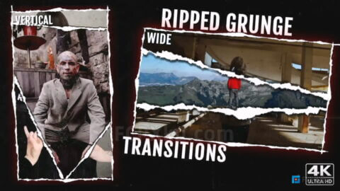 18种纸张撕裂粗糙质感视频转场支持竖屏FCPX插件Ripped Grunge Transitions