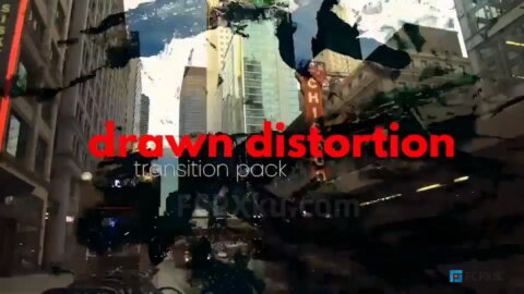 10种烧伤污垢邋遢扭曲失真纹理视频转场过渡Drawn Distortion Transitions