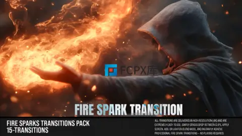 Fire Sparks Transitions FCPX插件火焰燃烧灰尘划痕特效视频转场