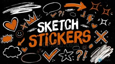 Sketch Stickers FCPX插件16个手绘图案涂鸦风格贴纸元素动画